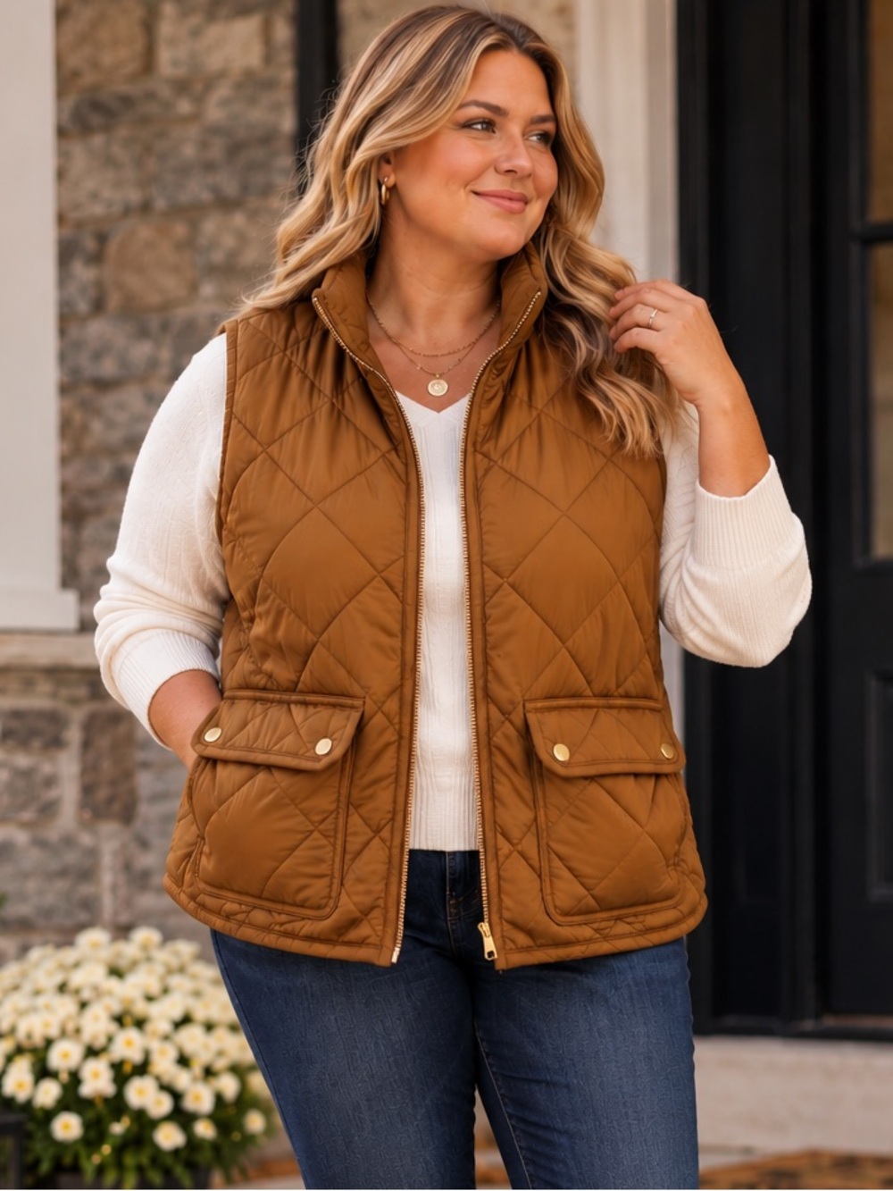 J. Crew Quilted Vest in Saddle Brown - Women's- 2x
